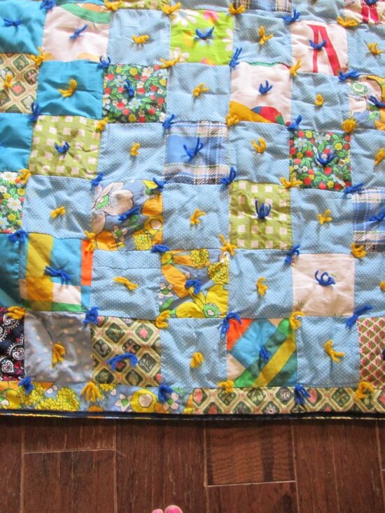 Handmade quilts for special occasions vtg handmade quilt colorful blues twin 50x65 fleece green back